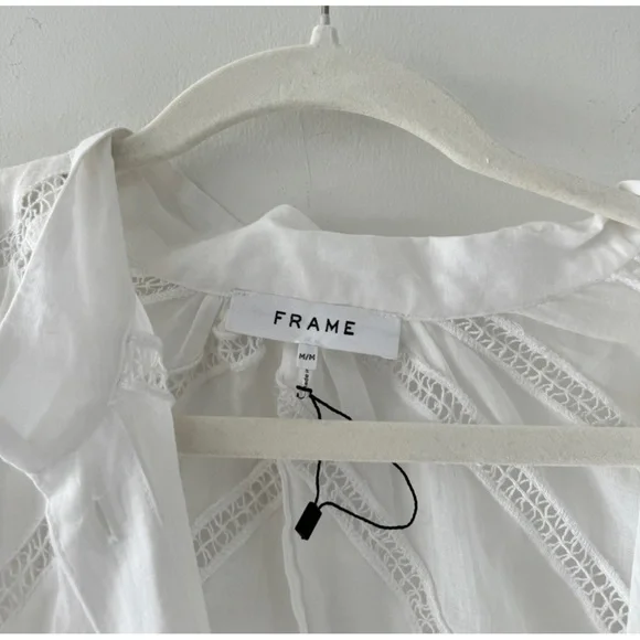 FRAME White Inset Lace Puff Sleeve Mini Dress M FRAME White Inset Lace Puff Sleeve Mini Dress M